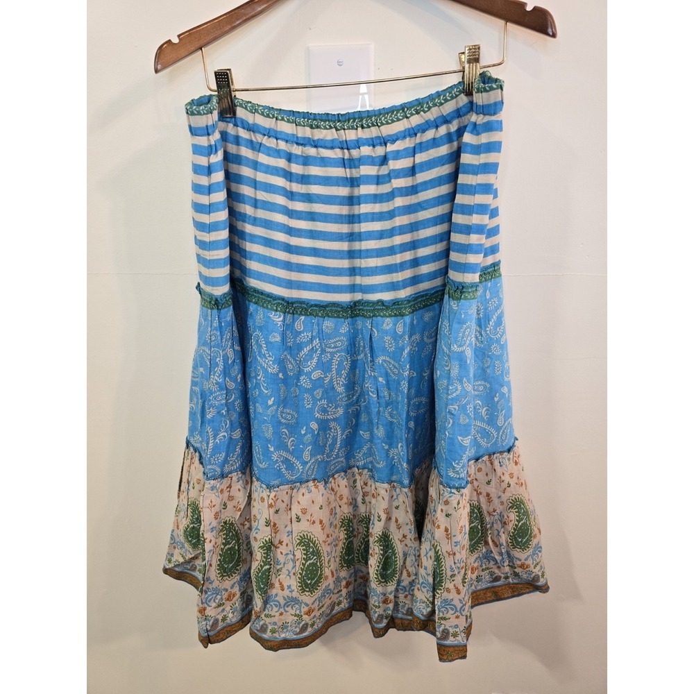Overdrive Boho Tiered Skirt XL‎ Turquoise Patchwork Paisley Striped Festival